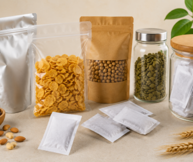 Food grade desiccant sachet with dry food packaging, nuts, seeds, and grains for moisture protection in food packaging.
